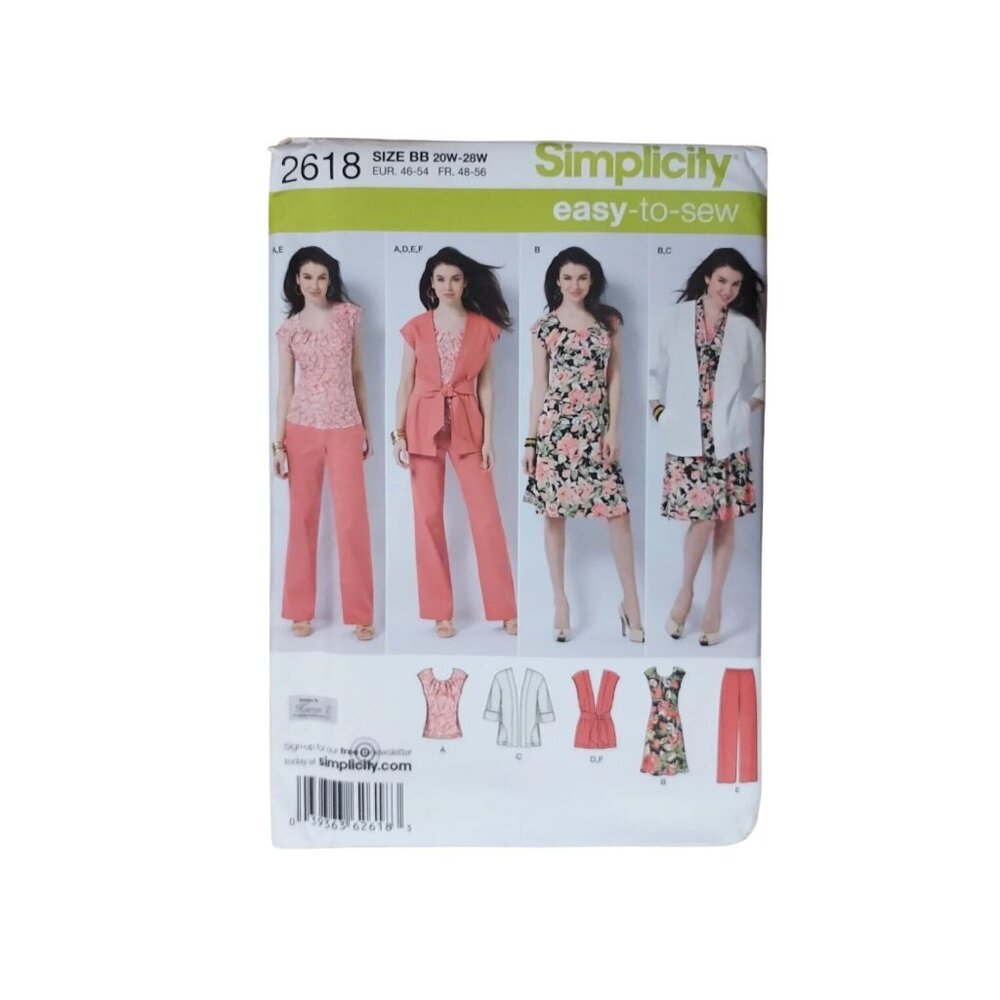 Simplicity 2618 Misses Pants Jacket‎ Vest Scarf Dress & Top Pattern Sizes 20-28